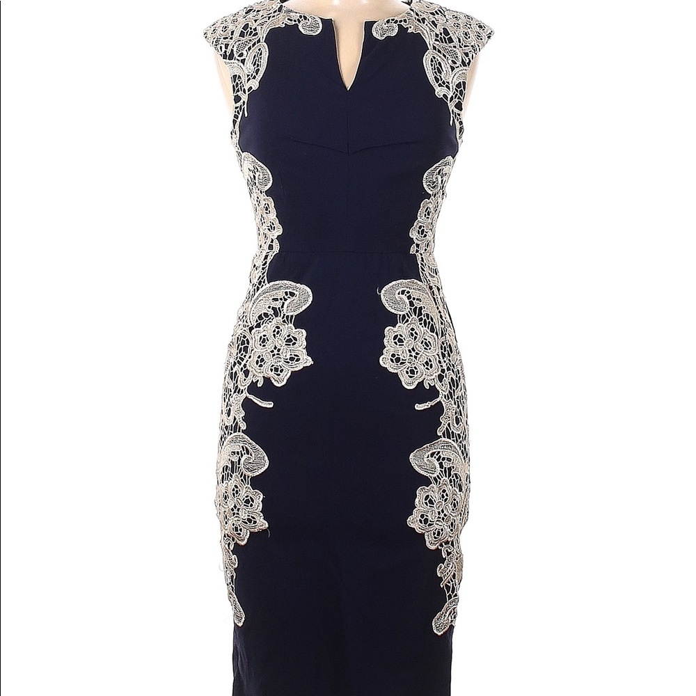 Paper Dolls Navy Sheath Dress with embroidered detail